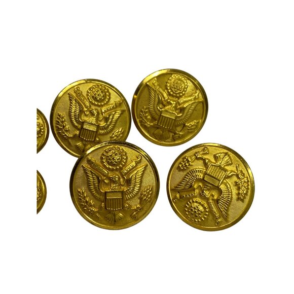 Vintage Military Brass Eagle Buttons Set Of 8 With Raised Design & Shank Backs - Picture 2 of 9
